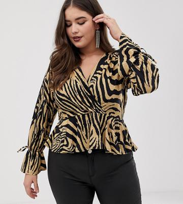 John Zack Plus Wrap Front Top In Zebra Print - Multi