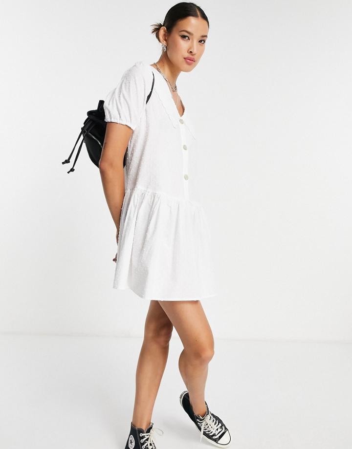 Only Mini Dress With Collar Detail And Button Front In White Texture