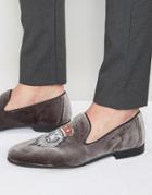 Walk London Mayfair Embroidered Lion Loafers - Gray
