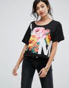 Love Moschino Floral Print T-shirt - Black