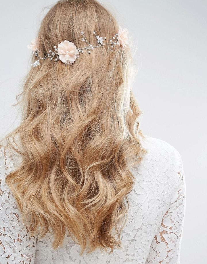 Asos Wedding Crystal Flower Back Hair Clip - Pink