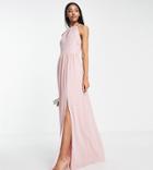 Tfnc Tall Bridesmaid Strappy Back Halter Neck Dress In Dusty Pink-orange