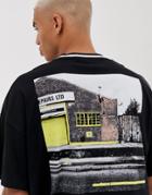 Asos Design Oversized Super Longline T-shirt With Photographic Print And Tipped Rib - Black