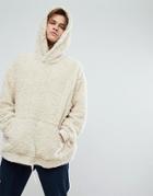 Asos Oversized Cross Over Borg Hoodie With Drawcord Hem - Beige