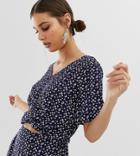 Na-kd Two-piece Flower Print Crop Top In Navy