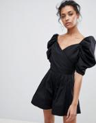 C/meo Collective Off Shoulder Structured Romper - Black