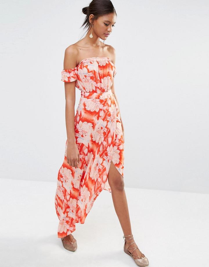 Flynn Skye Bella Floral Print Maxi Dress - Red