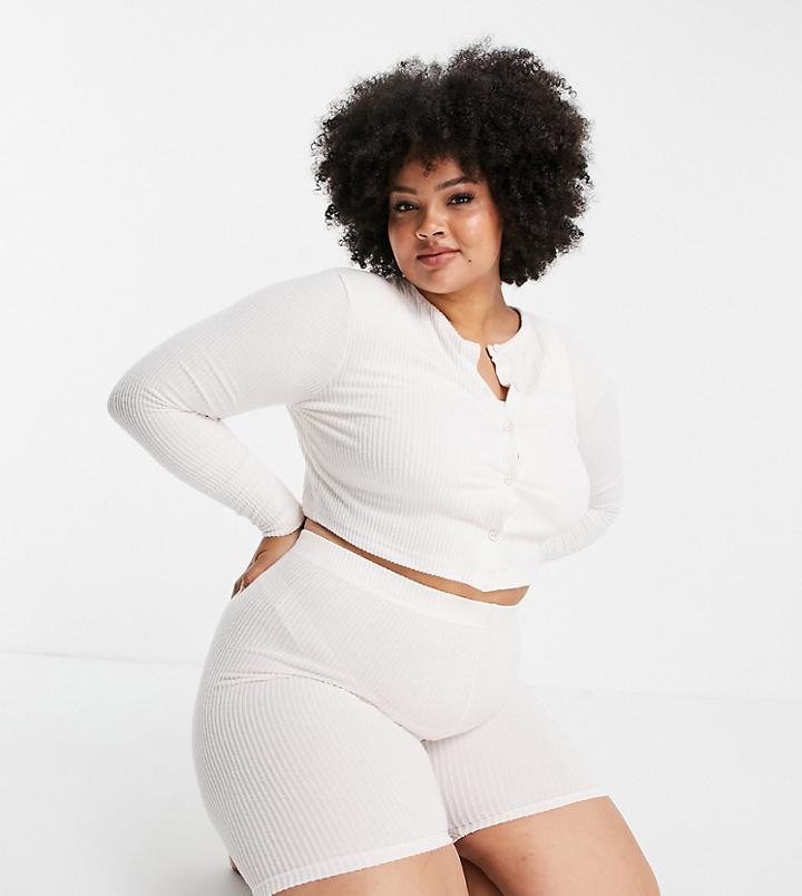 Asos Design Curve Mix & Match Lounge Super Soft Rib Cardigan In Ecru-white