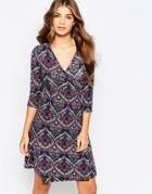 Qed London Wrap Front Printed Dress - Blue Mulberry