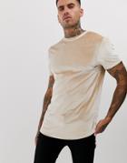 Asos Design Longline Velour T-shirt In Beige - Beige