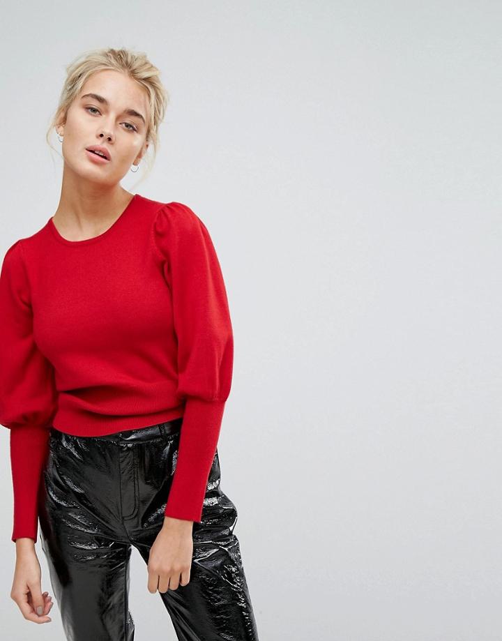 Stradivarius Exaggerated Volume Sleeve Sweater - Red