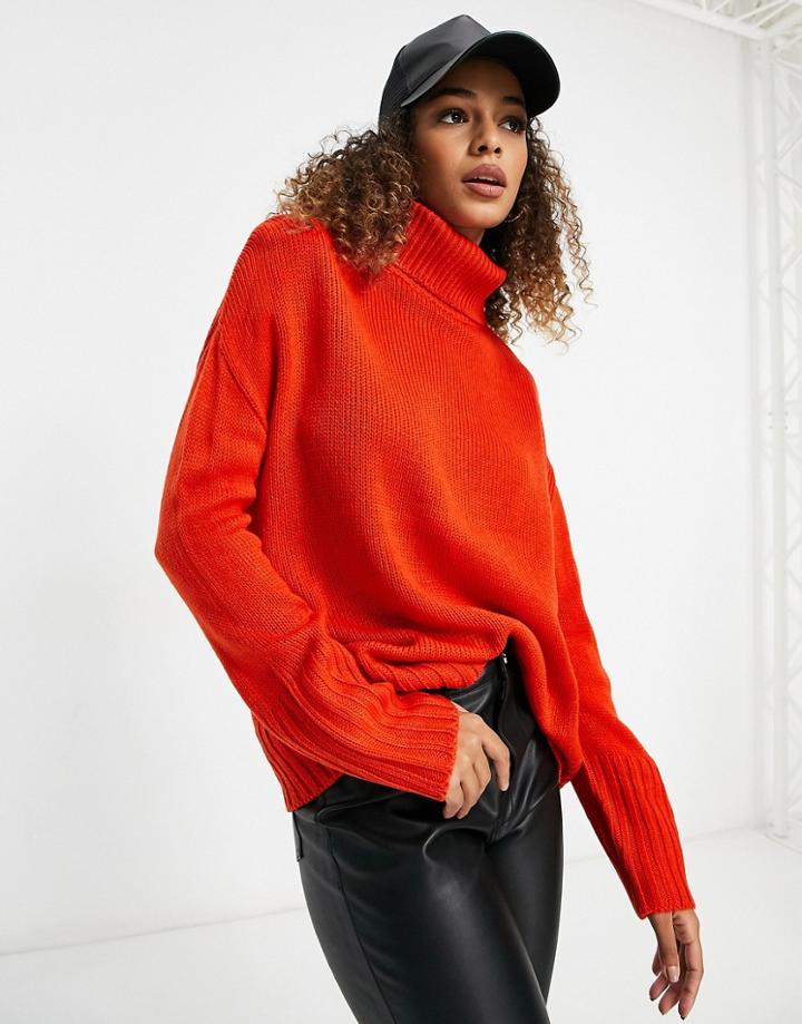 Brave Soul Tangin Roll Neck Sweater-orange