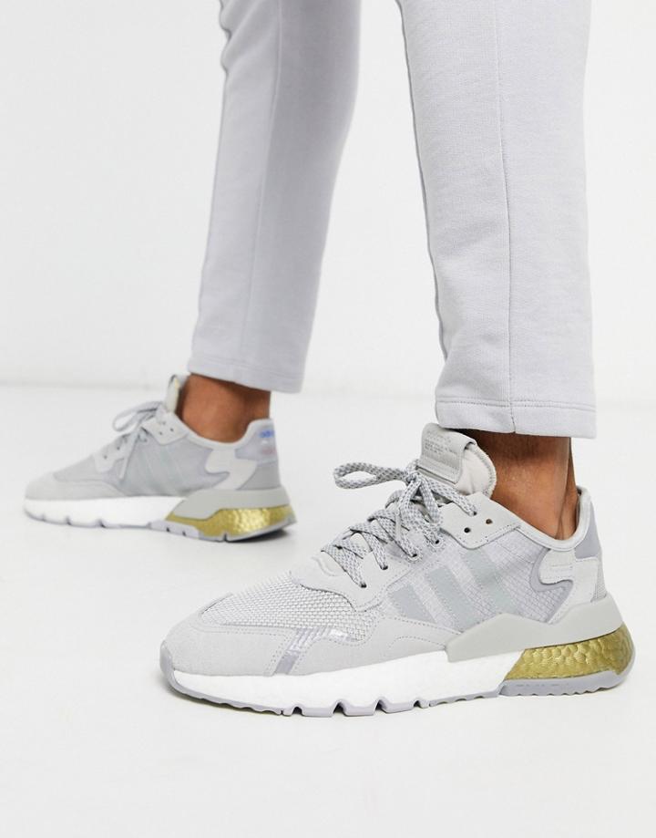 Adidas Originals Nite Jogger Sneaker In Silver And Gold