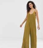 Asos Design Tall Low Back Jumpsuit In Crinkle - Green