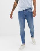 Threadbare Super Skinny Jeans In Mid Wash - Navy