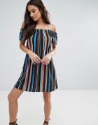 Influence Off Shoulder Stripe Dress - Multi