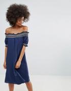 Darling Bandeau Summer Dress With Embrodiered Detail - Blue