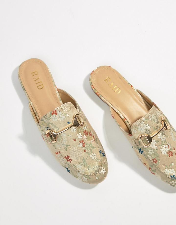 Raid Nancy Beige Brocade Flat Mules - Beige