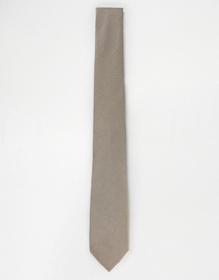 Asos Wool Mix Textured Tie In Stone - Beige