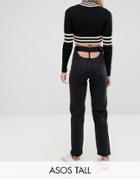 Asos Tall High Waisted Straight Leg Jeans With Open Back In Ashes Washed Black With Belt - Black