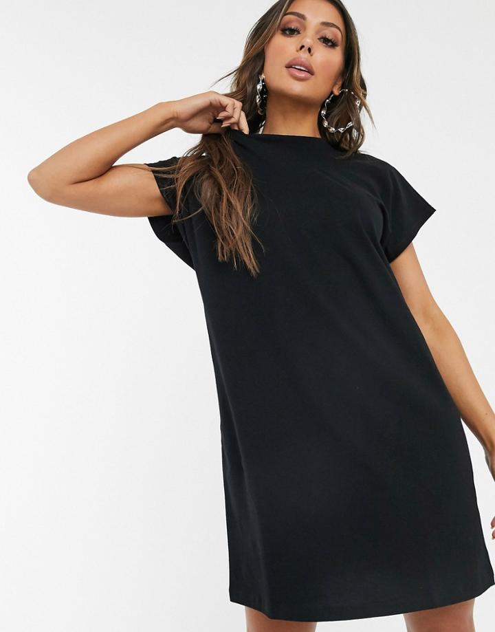 Asos Design Grown On Sleeve T-shirt Dress-black