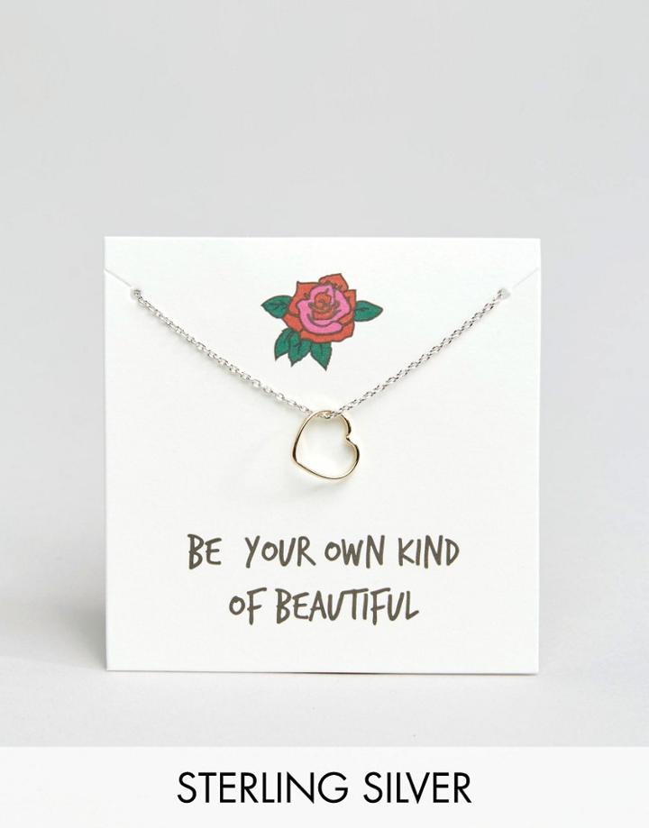 Asos Sterling Silver Open Heart Necklace - Multi