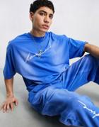 Asos Dark Future Oversized T-shirt With Wash In Blue - Part Of A Set