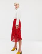 Selected Femme Abstract Leopard Pleated Skirt - Red