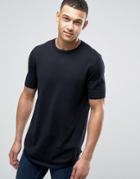Asos Longline Knitted T-shirt With Curved Hem In Black - Black