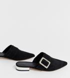 Asos Design Wide Fit Mascot Bamboo Buckle Pointed Mules-black