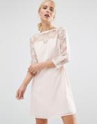 Little Mistress 3/4 Sleeve Pretty Lace Shift Dress - Cream
