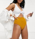 Peek & Beau Fuller Bust Exclusive Cut Out Textured Swimsuit In Ochre-yellow