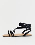 Boohoo Flat Sandal With Braided Tie Up Straps In Black - Black