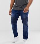 Duke King Size Slim Fit Stretch Jeans In Navy With Biker Detail - Navy