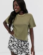 Asos Design Boxy T-shirt In Waffle With Exposed Seams - Green