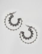 Asos Design Cut Out Engraved Hoop Earrings - Silver