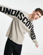 Bershka Oversized Knitted Slogan Sweater In Beige-neutral
