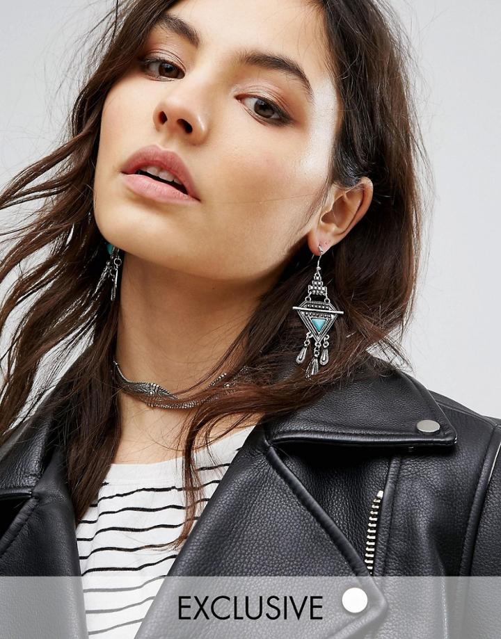 Reclaimed Vintage Turquoise Drop Earrings - Silver