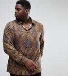 Asos Plus Regular Fit Vintage Print Shirt In Brown - Green