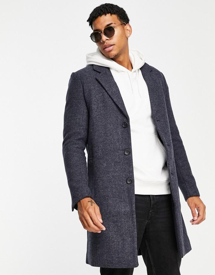 River Island Overcoat In Navy
