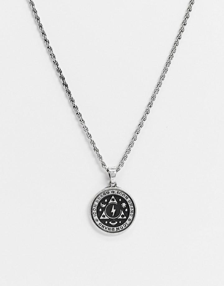Icon Brand Necklace In Silver With Black Enamel Space Pendant