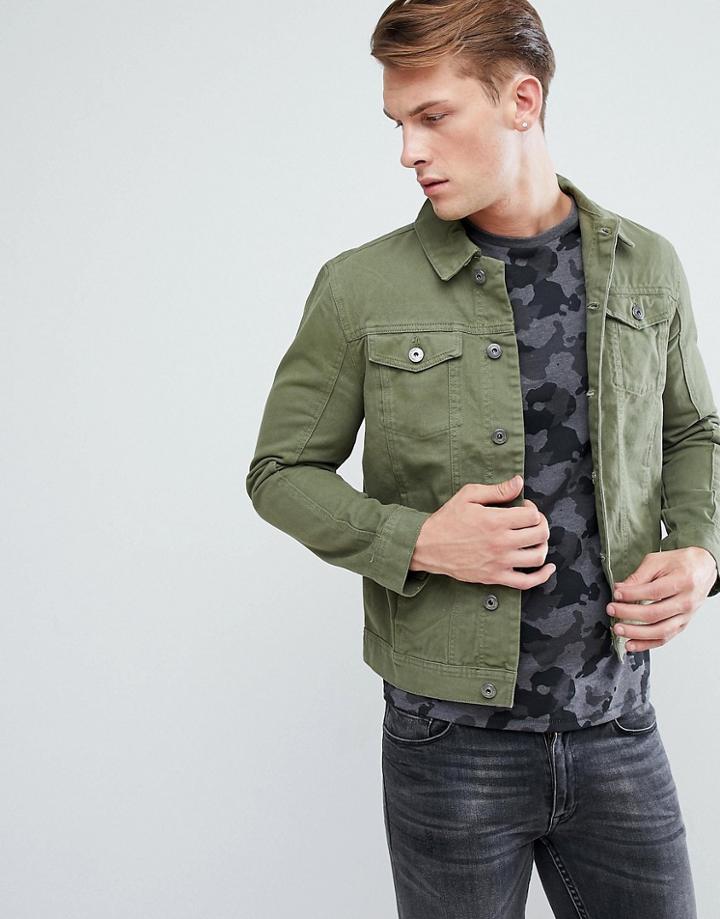 Brave Soul Washed Denim Jacket - Green