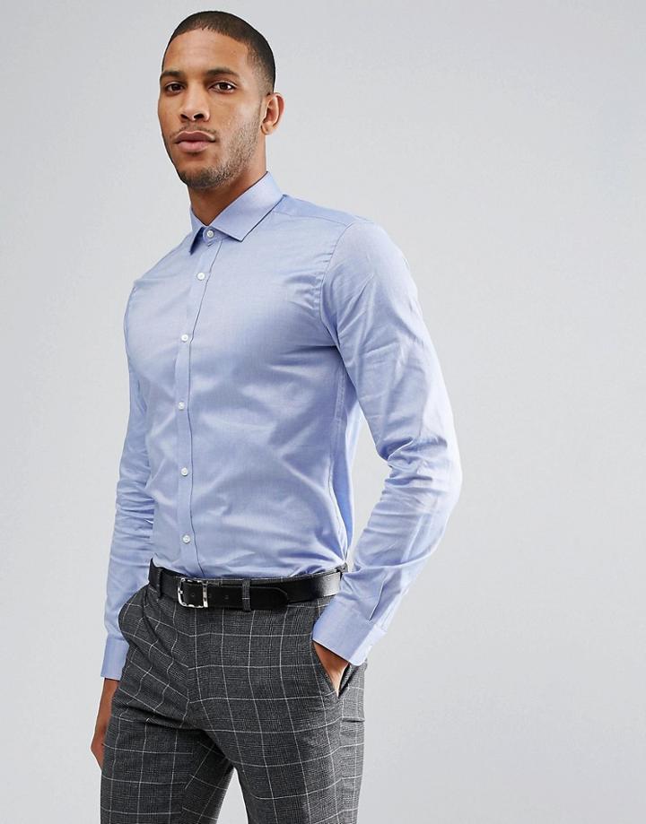 Moss London Premium Skinny Smart Shirt In Texture - Navy