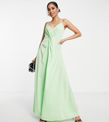 Asos Design Petite Polyester Twist Front Cami Maxi Dress In Green - Yellow