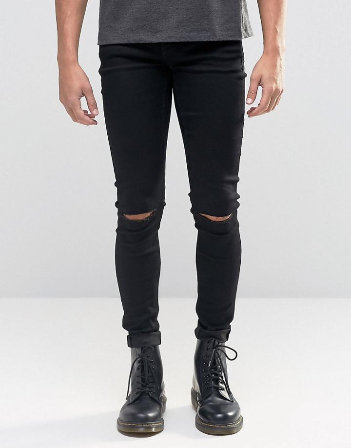 Cheap Monday Him Spray Jeans Cut Black Knee Rips - Black