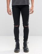Cheap Monday Him Spray Jeans Cut Black Knee Rips - Black