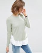 Asos Sweater With Woven Ruffle Hem - Green