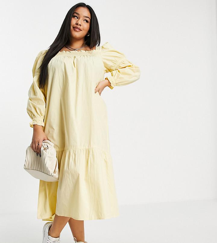 Influence Plus Cotton Poplin Midi Dress In Yellow-blues