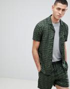 Another Influence Khaki Print Revere Collar Short Sleeve Shirt - Green