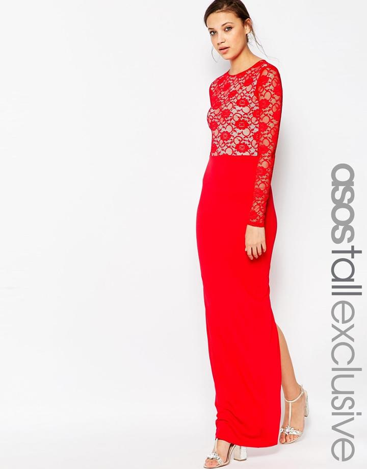 Asos Tall Soft Lace Top Maxi Dress - Navy